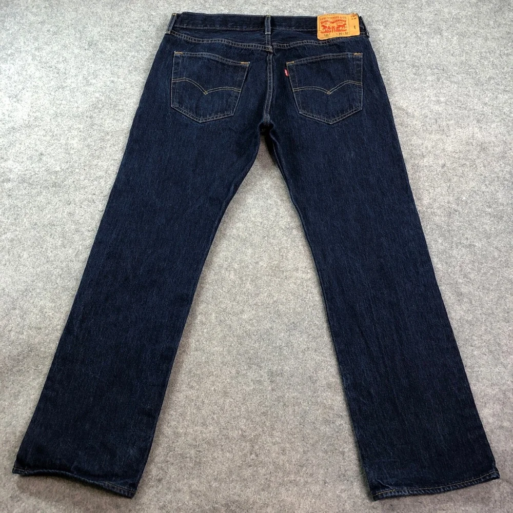 Levis 501 Mens Jeans 36x32 Blue Regular Fit Classic Dark Wash Button Fly Denim
